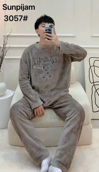 Conjunto de pijama de felpa para hombre con estampado de letras, color gris