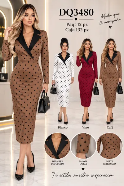 Vestido con estampado de puntos y solapa