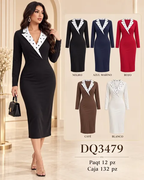 Vestido con solapa de lunares