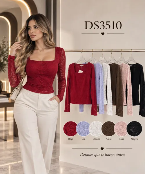 Blusa de encaje manga larga