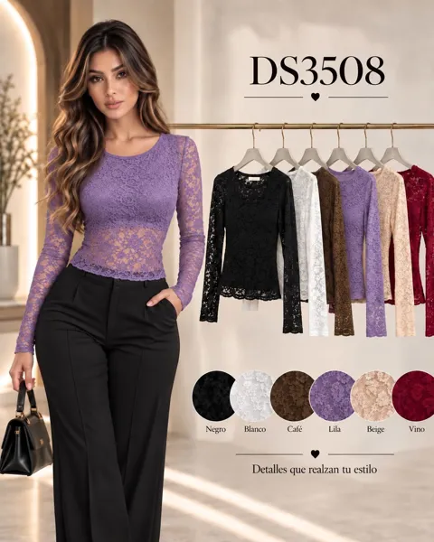 Blusa de encaje manga larga