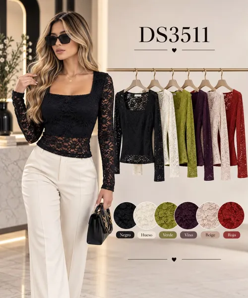 Blusa de encaje manga larga