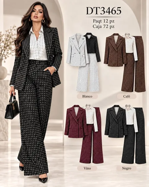 Conjunto de blazer y pantalón con estampado de puntos