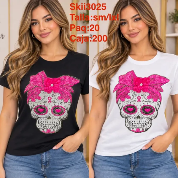 Playera con diseño de calavera y moño