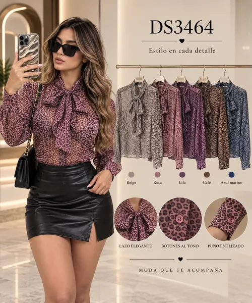 Blusa con lazo y estampado animal