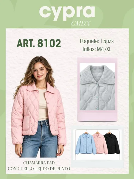 Chamarra pad con cuello tejido de punto