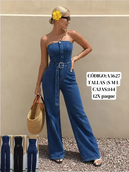 Jumpsuit de mezclilla strapless con cinturón
