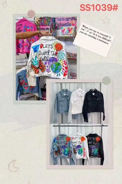 Chamarra de mezclilla estampada Let's Travel the World-SS1039