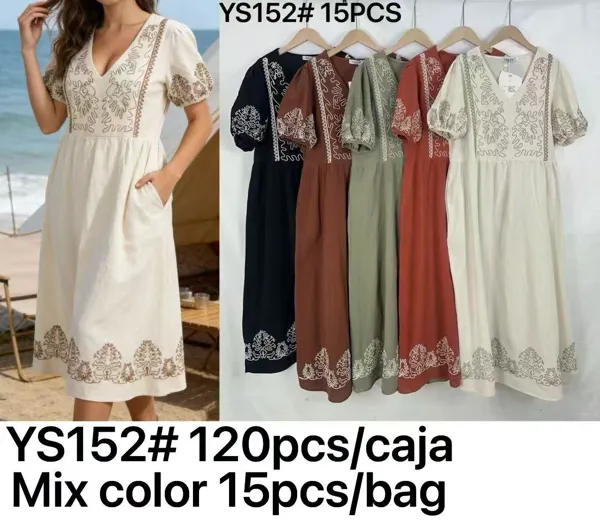 Vestido midi de verano con bordado-YS152