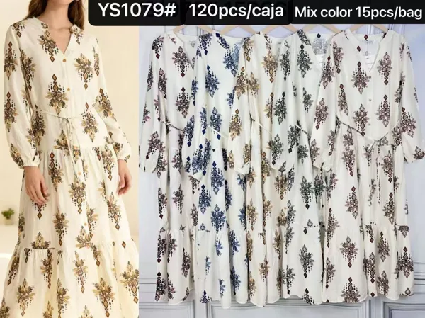 Vestido largo estampado con vuelo-YS1079#