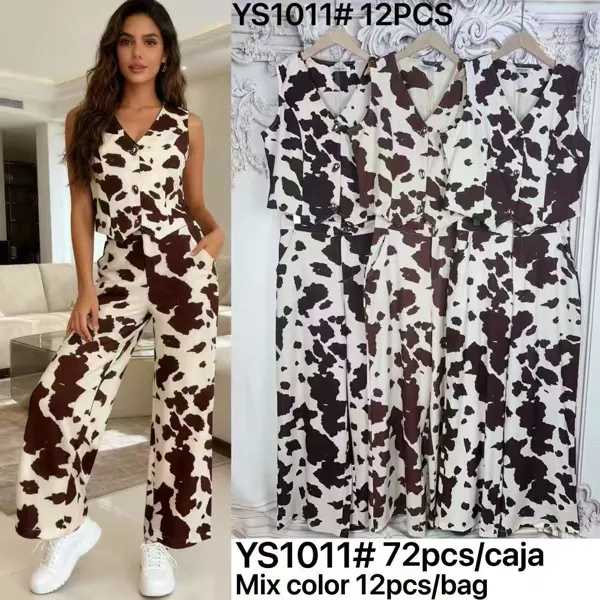 Conjunto de chaleco y pantalón estampado de vaca-YS1011