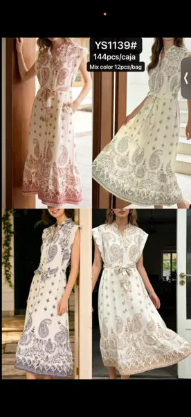 Vestido largo tipo camisero con estampado paisley-YS1139