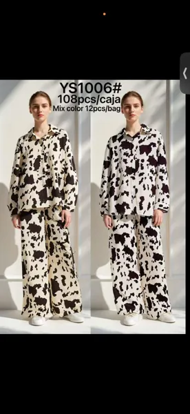Conjunto de camisa y pantalón con estampado de vaca-YS1006
