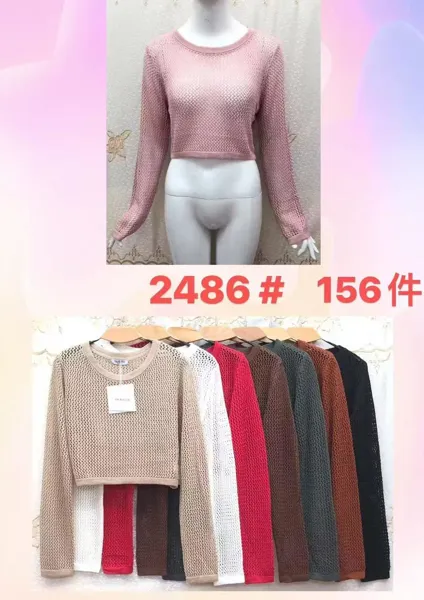 Blusa de punto calado crop de manga larga