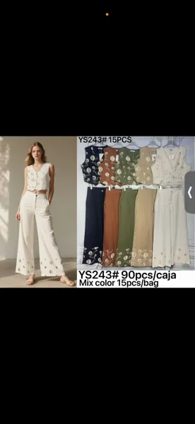 Conjunto de top sin mangas y pantalón ancho bordado-YS243