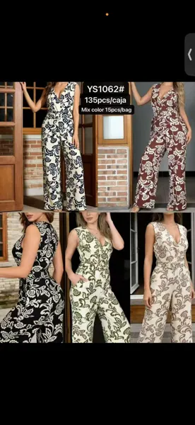 Jumpsuit de mujer estampado floral con escote en V y cinturón-YS1062