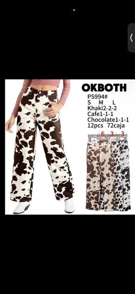 Pantalones anchos con estampado de vaca-PS994
