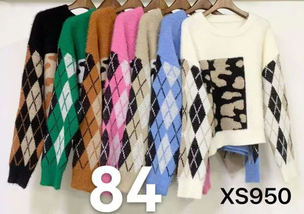 Suéter de punto con diseño argyle-XS950