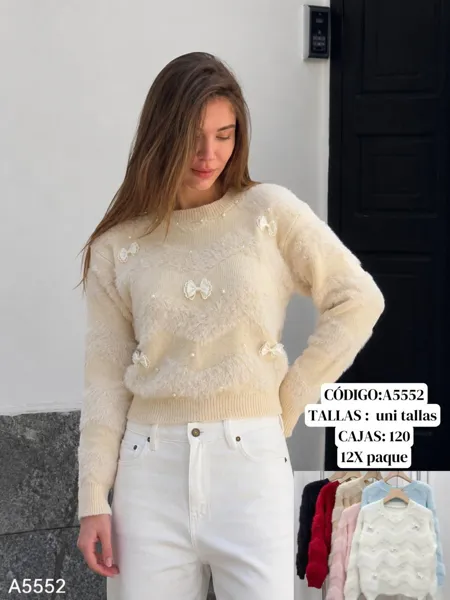 Suéter con lazos y perlas