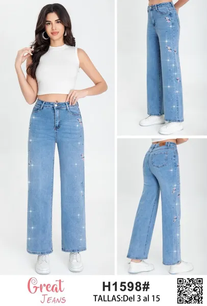 Jeans con bordado y pedrería