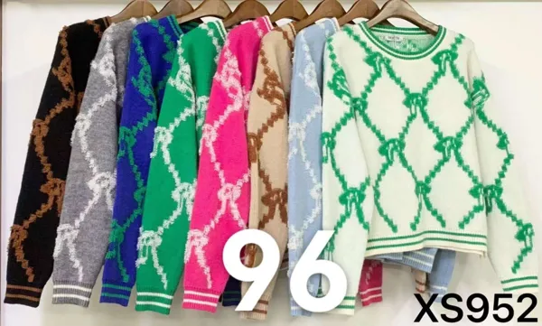 Suéter de punto con diseño de lazos y rombos-XS952