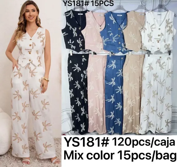 Conjunto de chaleco y pantalón estampado de palmeras-YS181