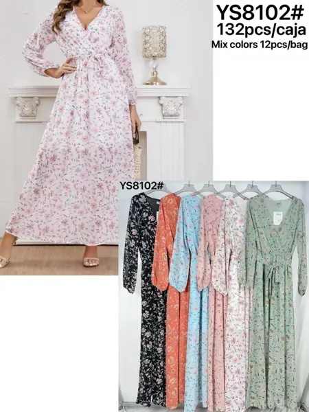 Vestido maxi floral de manga larga-YS8102
