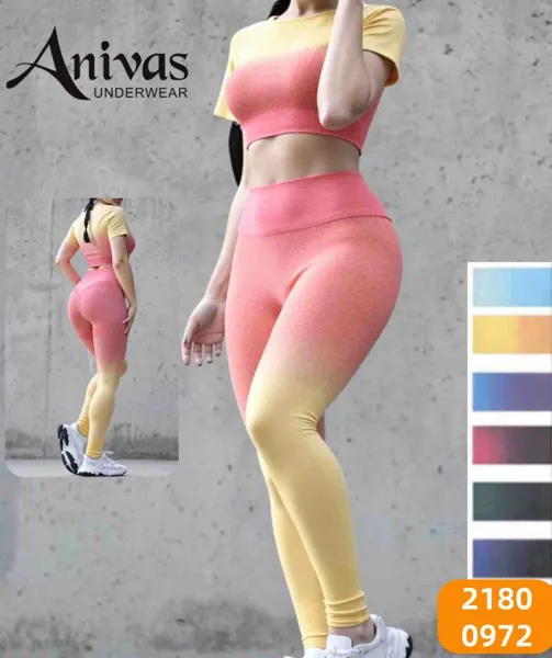 Conjunto deportivo de top crop y leggings con efecto degradado-0972/2180