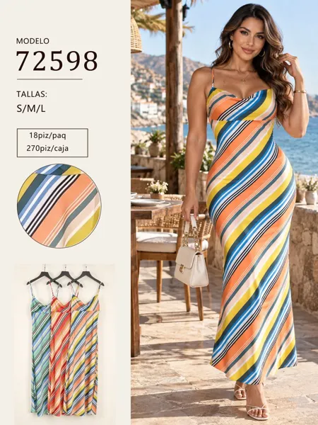 Vestido largo de tirantes con rayas diagonales