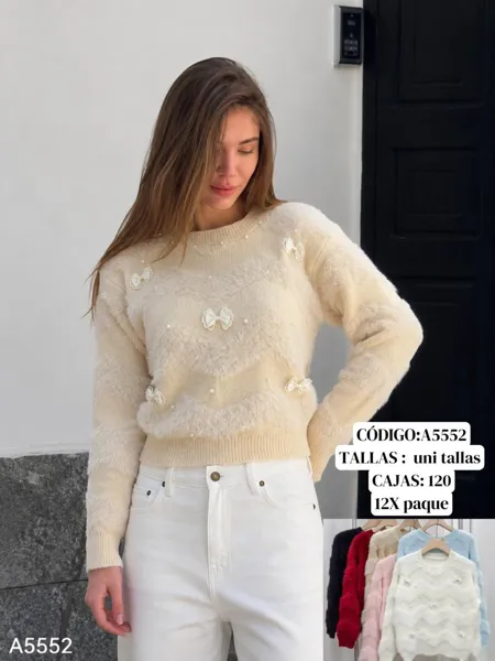 Suéter con lazos y perlas