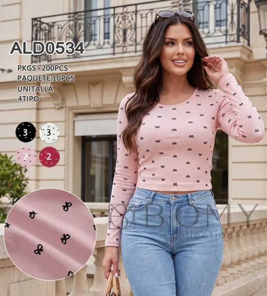 Blusa manga larga con estampado de moños