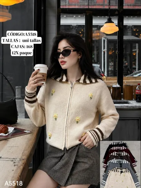 Chaqueta de punto con flores y cierre