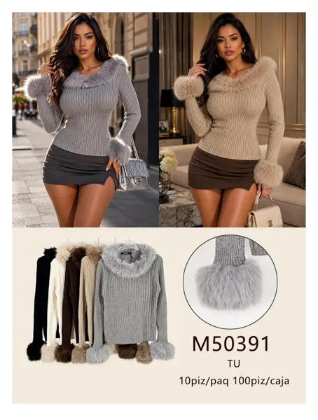 Suéter con cuello y puños de peluche