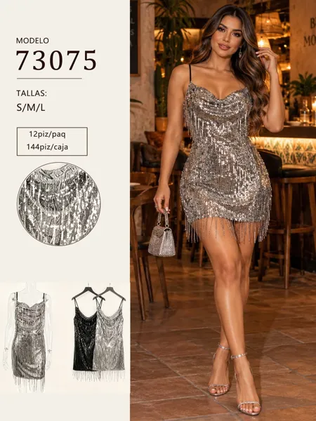 Vestido con lentejuelas y flecos