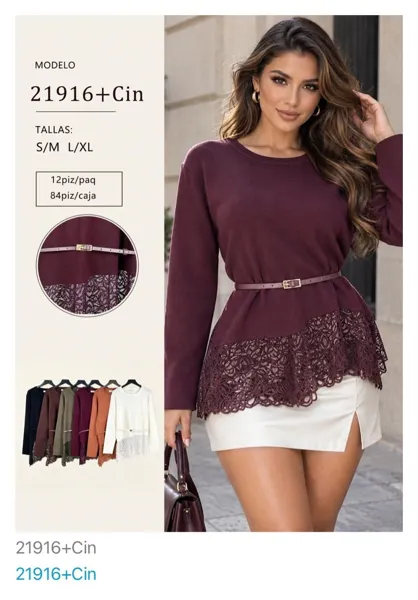 Blusa con encaje y cinturón
