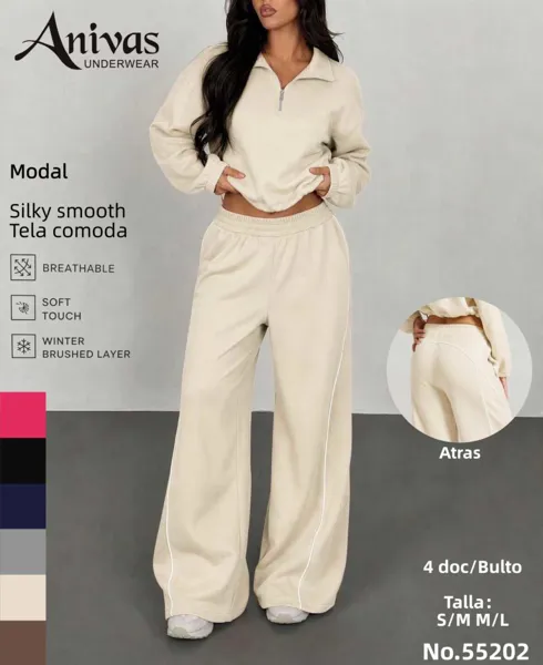Conjunto de pantalón largo con cremallera y cuello alto para mujer 55202