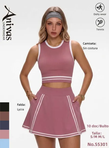 Conjunto sin costuras de cuello redondo y colores contrastantes 55301