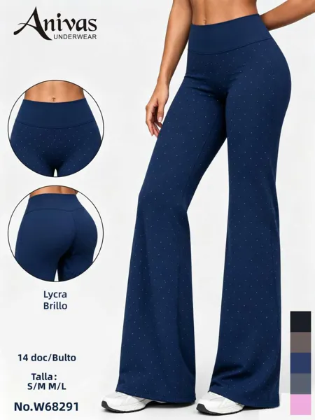 Pantalón recto de imitación de nylon con pedrería W68291