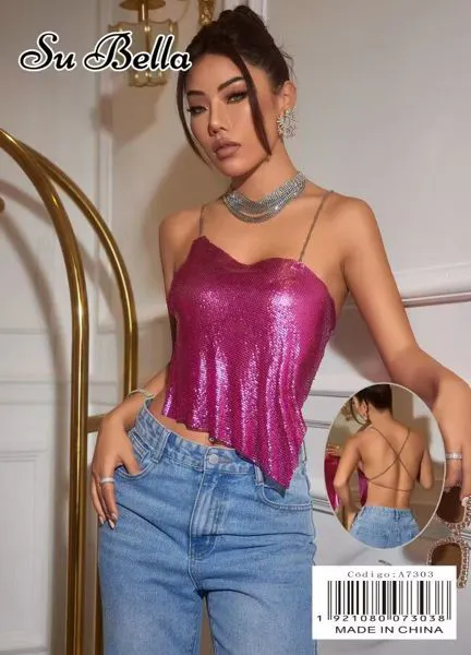 Top sexy de lentejuelas fucsia