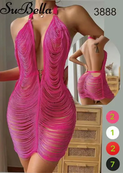 Vestido sexy de flecos fucsia