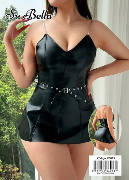 Vestido de cuero sexy con cinturón