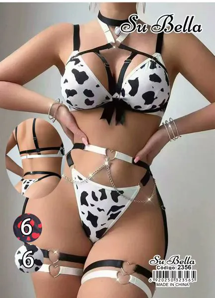 Conjunto de lencería sexy estampado de vaca
