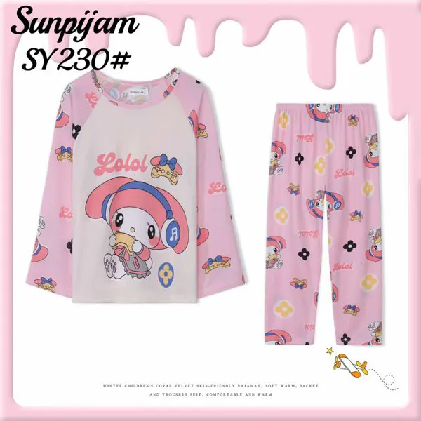 Pijama de niña rosa manga larga