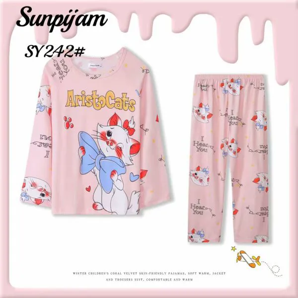 Pijama de niña gatita manga larga