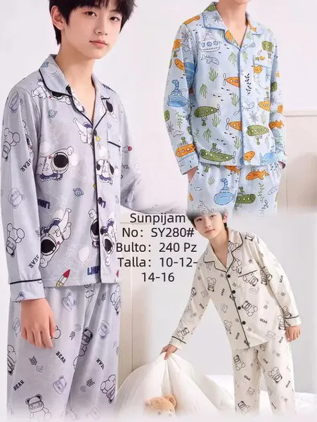 Pijama de niño de botones manga larga