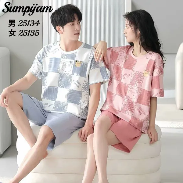 Conjunto de pijama para pareja a cuadros