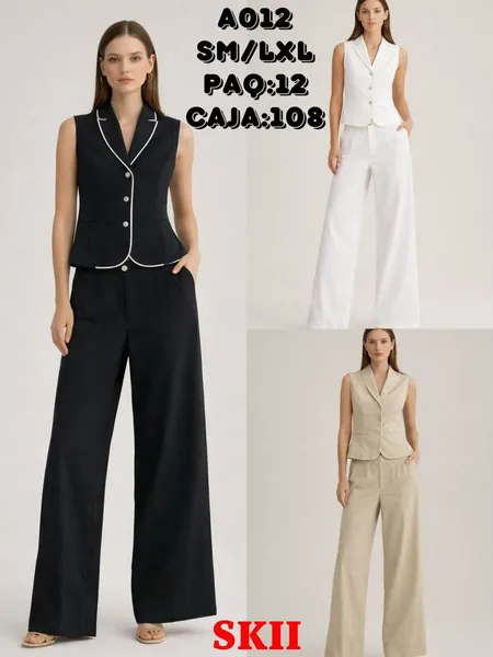 Conjunto de chaleco y pantalón ancho-A012