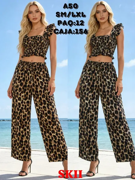 Conjunto de Top Crop y Pantalones de Leopardo-A50