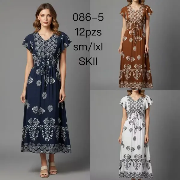Vestido maxi estampado con cordón-086-5