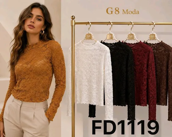 Blusa de encaje manga larga